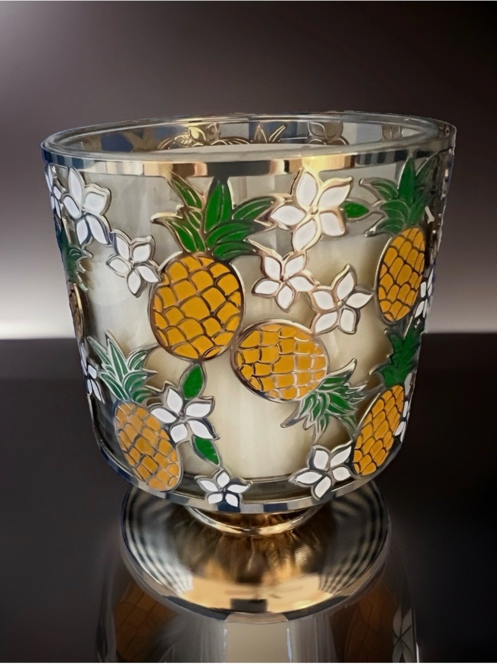 Bath & Body Works PINEAPPLE & PLUMERIA 3-Wick Pedestal Candle Holder NEW